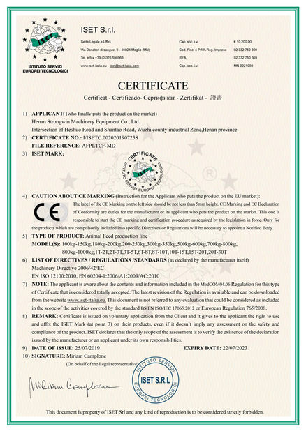 China Henan Strongwin Machinery Equipment Co., Ltd. Certificaciones